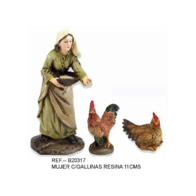MUJER C/GALLINAS RESINA 11 CM.